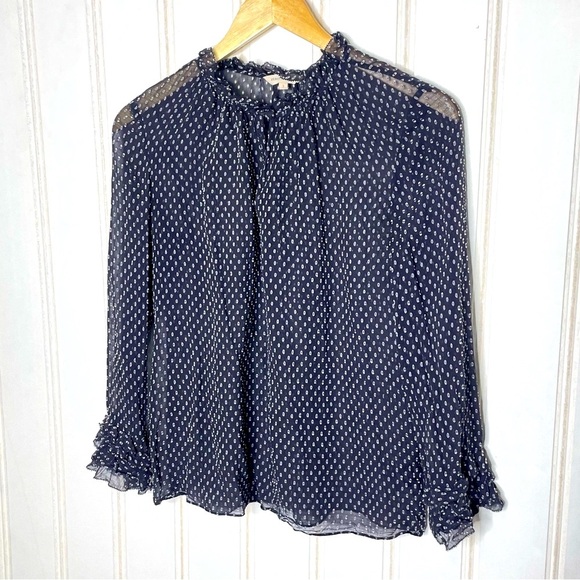 Rebecca Taylor Elegant Navy Blue Sheer Polka Dot Blouse 853 - Picture 1 of 8